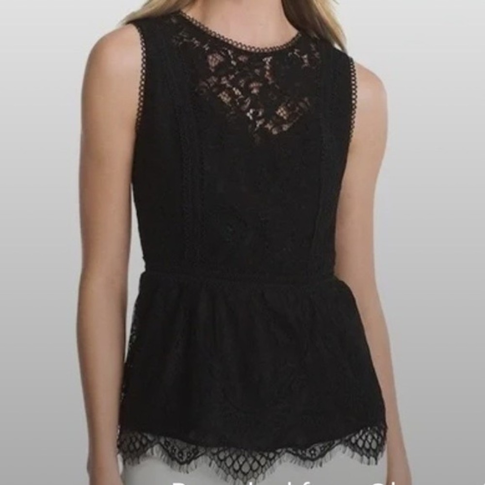 White House Black Market -1641 Black Lace Sleeveless Peplum Top‎ Size 14